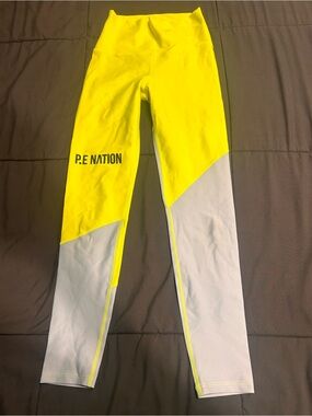 P.E Nation Yellow & Light Gray Colorblock High-Waist Leggings size S